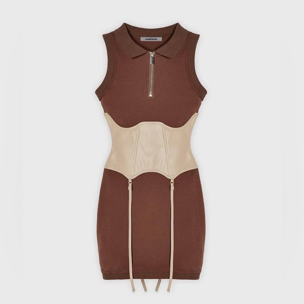 Manière de Voir Brown Polo Dress w/ Beige Suspender Corset - Picture 6 of 8